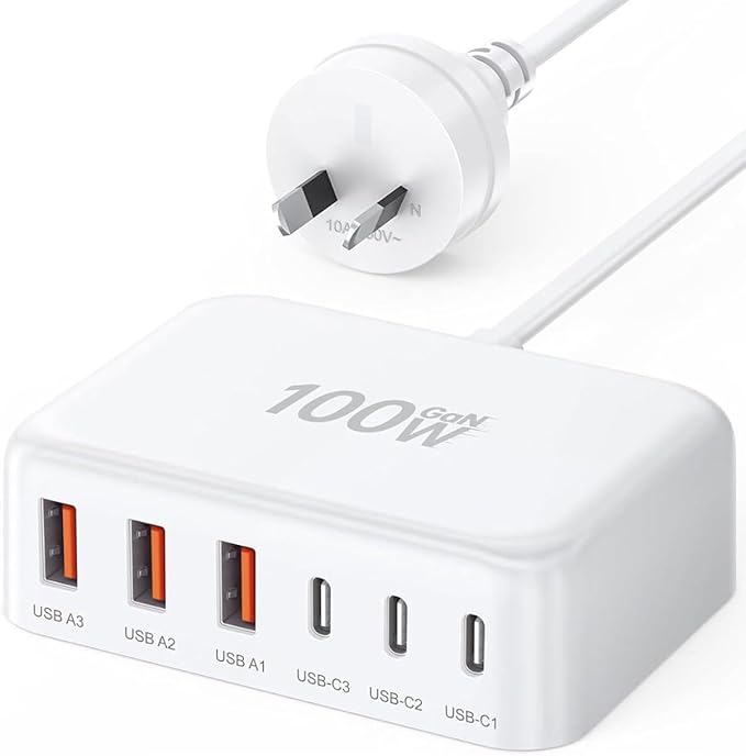USB C Fast Charger Block 100W Max 6-Port USB Charging Station - 50% Smaller Compact Design