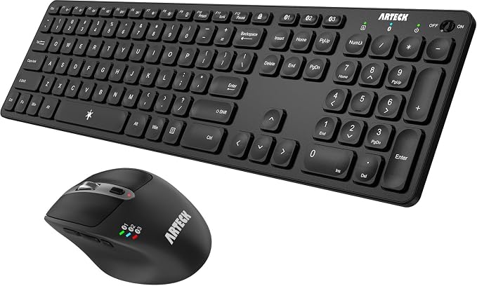 Arteck Universal Multi-Device Bluetooth Keyboard & Mouse Set - Full Size Wireless for Windows, iOS, Android