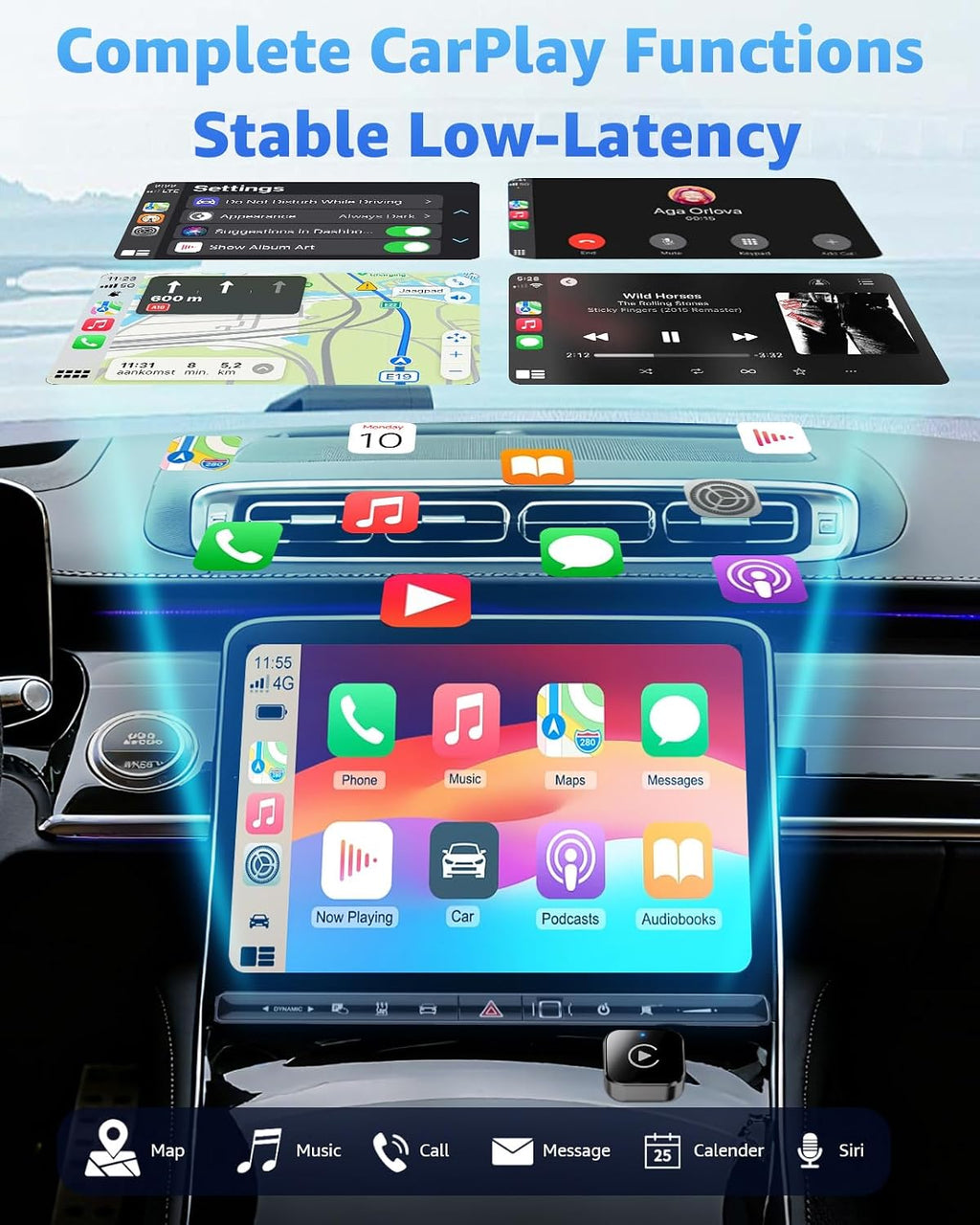 Wireless CarPlay Adapter 2026 Upgrade - 2-in-1 USB/USB-C Dongle, Auto Reconnect, iPhone & Android Compatible, Black