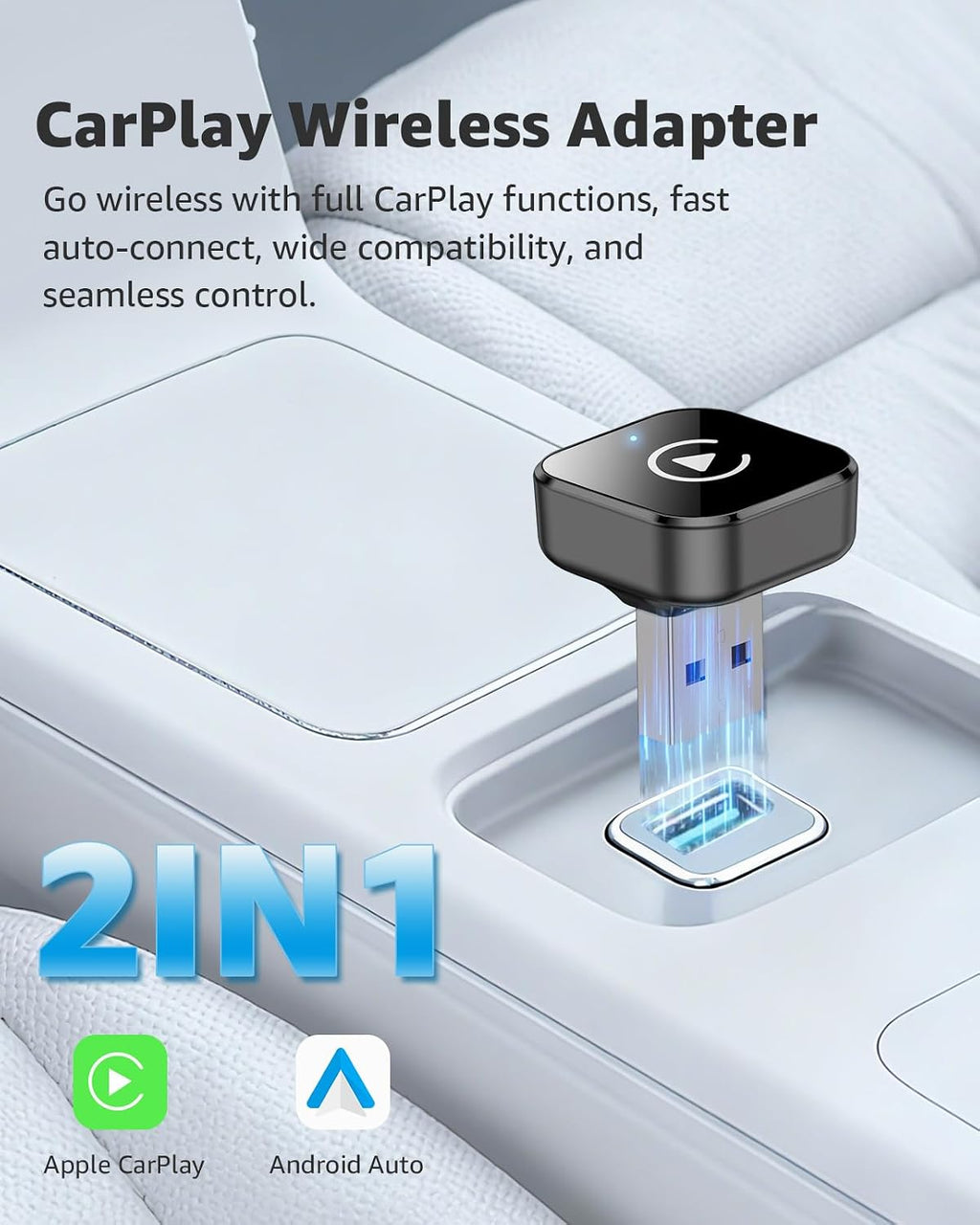 Wireless CarPlay Adapter 2026 Upgrade - 2-in-1 USB/USB-C Dongle, Auto Reconnect, iPhone & Android Compatible, Black