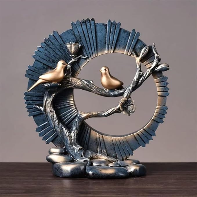 Blue Metal Art Deco Modern Bird Statue for Living Room Decor, Coffee Table Top, TV Stand, Book Shelf, All Seasons