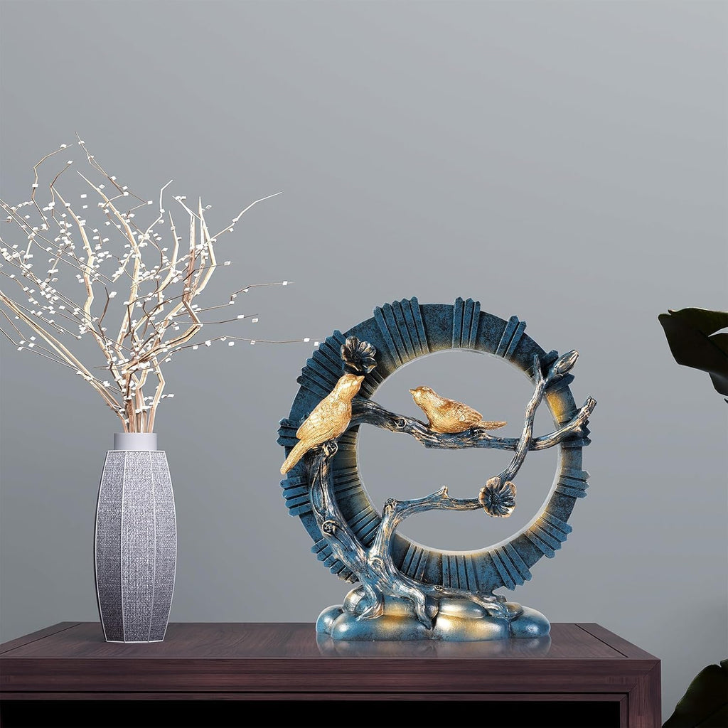 Blue Metal Art Deco Modern Bird Statue for Living Room Decor, Coffee Table Top, TV Stand, Book Shelf, All Seasons
