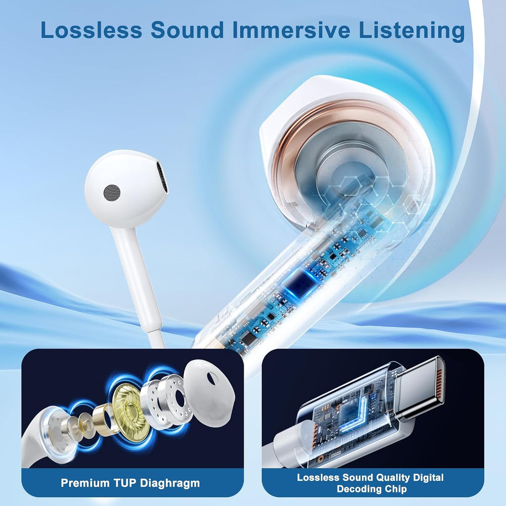 USB C Headphones for iPhone 18 17 16 15 - Wired Earphones with Noise Cancelling
