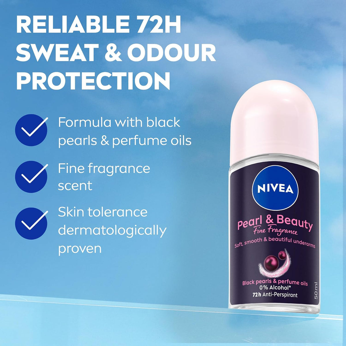 NIVEA Pearl & Beauty Fine Fragrance Roll On Deodorant 50ml - 72-Hour Anti-Perspirant for Women