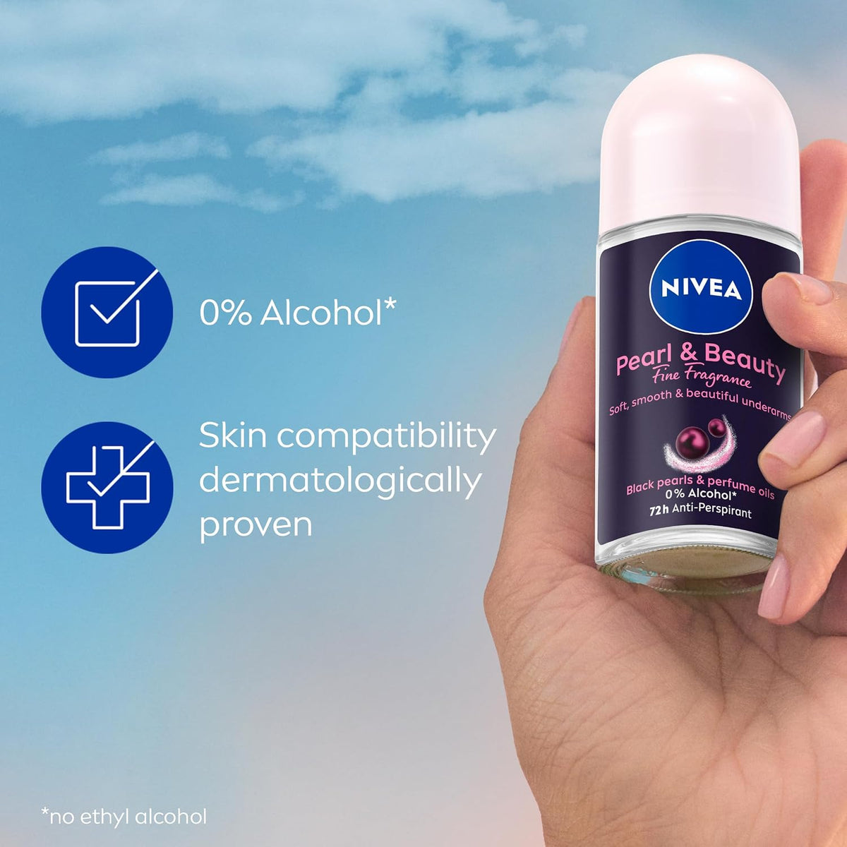 NIVEA Pearl & Beauty Fine Fragrance Roll On Deodorant 50ml - 72-Hour Anti-Perspirant for Women