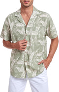 Men's Casual Button-Down Shirts Short Sleeve Summer Cotton Linen Hawaiian Shirt