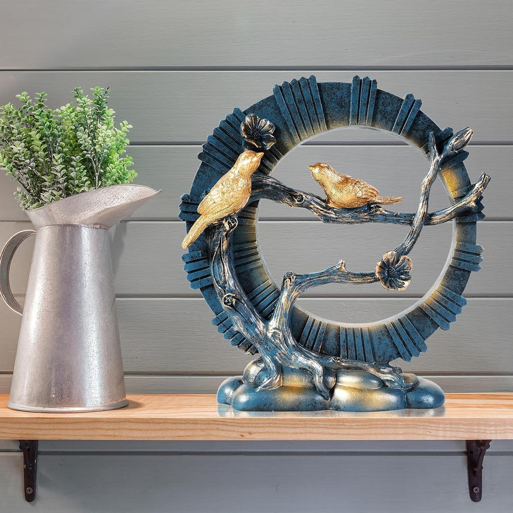 Blue Metal Art Deco Modern Bird Statue for Living Room Decor, Coffee Table Top, TV Stand, Book Shelf, All Seasons